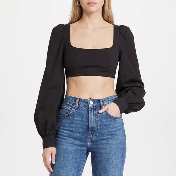 naked wardrobe Tops - Naked Wardrobe The Statement Black Puff Sleeve Crop Top Small